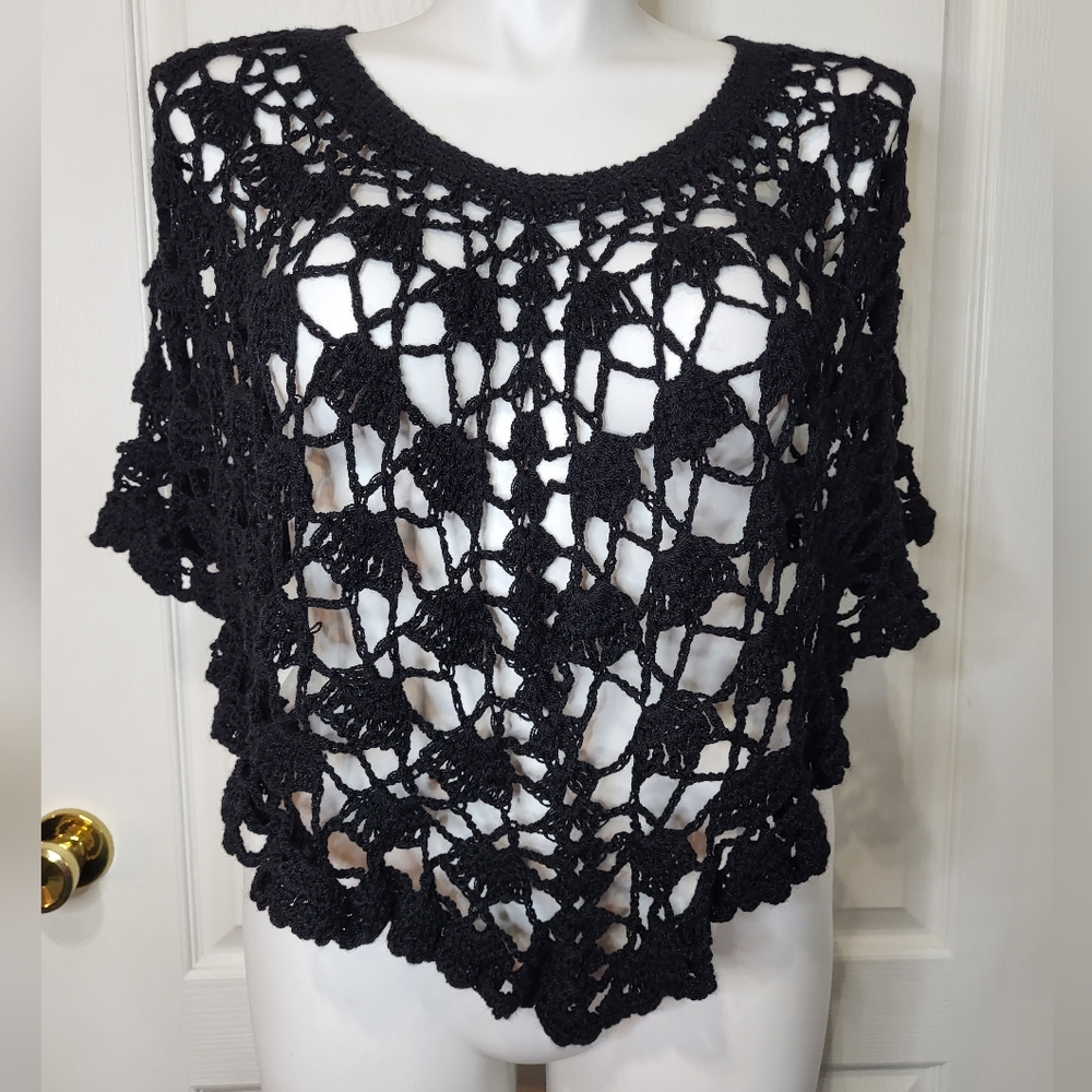 My Boutique Black Hand Made Crochet Mañanita Poncho